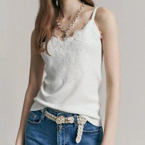 [MAXZA] 모티브 레이스 블록 슬리브리스 니트