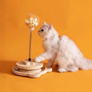 메일켓 고양이 간식 목판 스프링 회전먹이볼