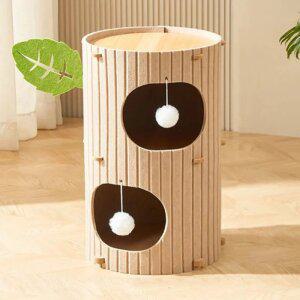 메일켓 고양이 놀이터 트리형 펠트 2층 숨숨집 하우스 방석 베이지 브라운