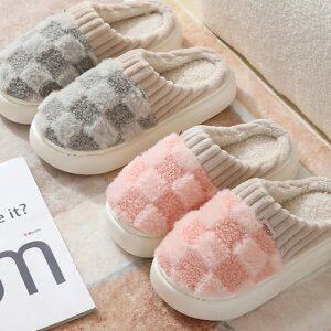 체크 보온 털슬리퍼 사무실 병원 기모실내화 층간소음방지 겨울 거실화