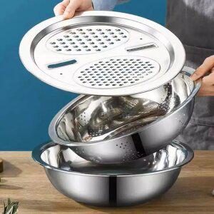 스테인리스 믹싱볼 타공 채반 채칼 세트 스텐볼 쌀세척볼 소쿠리