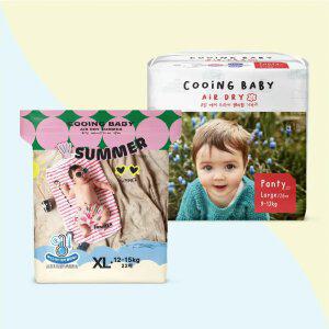 쿠잉 썸머에어드라+에어드라이 기저귀 /4팩+4팩/ 프리미엄 여름 밤낮 추천