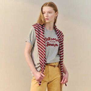 [MAXZA] 스트라이프 스카프 세트 레터링 티셔츠
