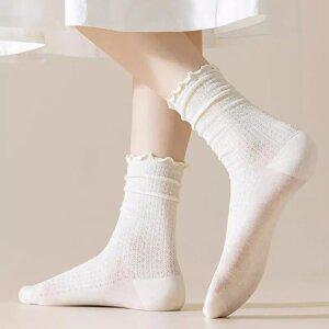 여성용 파스텔 컬러 레이스 메쉬 시스루 삭스 양말 6켤레