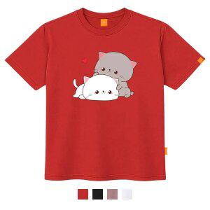 [엘라모] 큐티커플캣 반팔 티셔츠 남녀공용 빅사이즈 S~4XL