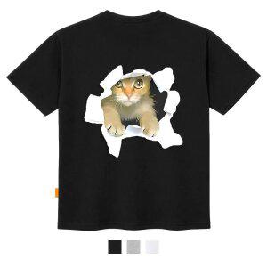 [엘라모] 캣인더홀 반팔 티셔츠 남녀공용 빅사이즈 S~4XL