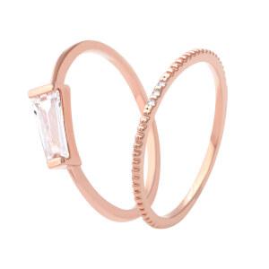 [라울스톤] 14Kgp 로즈골드 여자 패션 데일리 레이어드 2종 세트 카리나 반지