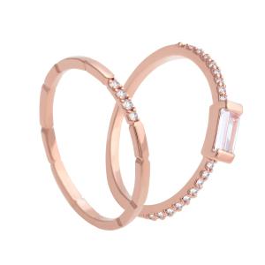 [라울스톤] 14Kgp 로즈골드 여자 패션 데일리 레이어드 2종 세트 나미야 반지