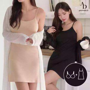 [브라캡 내장] 포인원 끈 브라 원피스 나시 슬립