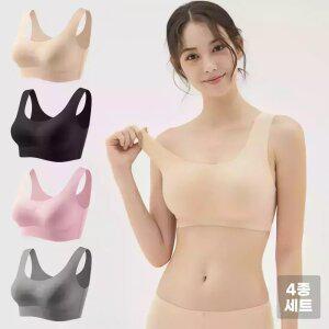 [4개 세트] 심리스 브라탑 4p 노와이어 노라인 무봉제 속옷 이너웨어 스포츠브라