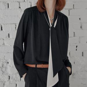 [MAXZA] 컬러 배색 리본 타이 블라우스