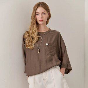 [MAXZA] 플라워 버튼 스티치 포켓 스트링 블라우스