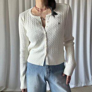 크롭 잔 꽈배기 가디건 간절기 베이직 울 숏가디건