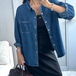워싱데님 돗또 청남방 여성 오버핏 청셔츠 스티치 데님남방