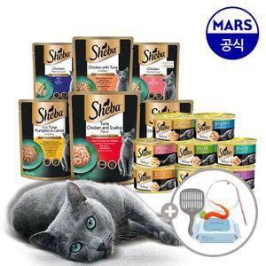 [혼합] 쉬바 캔 12개+파우치 12개 골라담기+모래삽+고양이낚시대+베베숲물티슈
