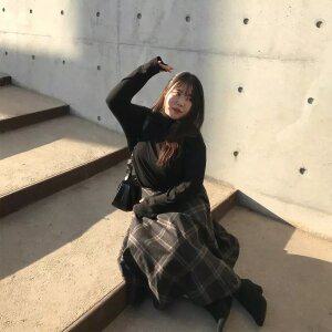 웨이스트 빅체크 A라인 플레어 스커트