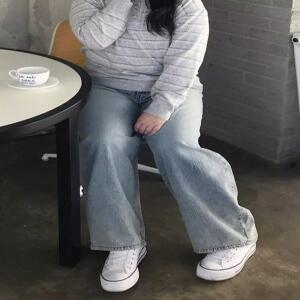 라이트 워시 무드 벌룬 와이드 뒷밴딩 팬츠