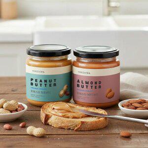 포레스티 국내제조 무첨가 땅콩버터 200g + 아몬드버터 200g 무설탕 무가당 피넛버터