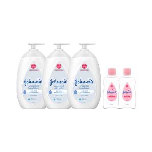 존슨즈 화이트 로션 무향 500ml, 3개 + 증정(베이비오일 125ml, 2개)