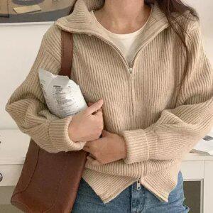 제타 투웨이 니트 집업 가디건 겨울 가을 여성 대알리룩 데이트룩