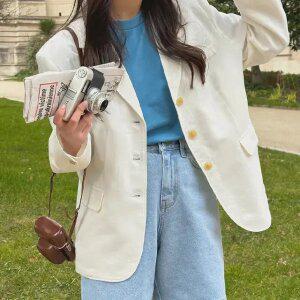 슈니아 싱글 코튼 자켓 봄 여성 데일리 하객룩 봄아우터 봄재킷 데일리룩