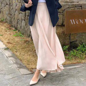레닐 플리츠 밴딩 롱 스커트 봄 가을 하객룩  데이트룩