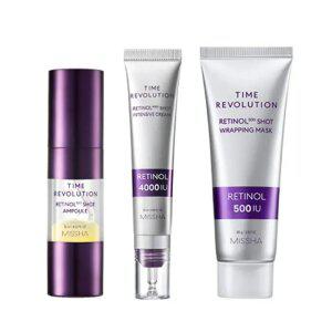 [미샤] 타임레볼루션 레티놀 500샷 앰플 10ml + 4000샷 크림 25ml + 랩핑 마스크 80g