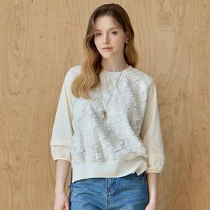 [MAXZA] 프린지 플라워 자수 7부 블라우스 티셔츠