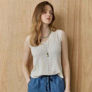 [MAXZA] 큐빅 장식 브이넥 슬리브리스 니트