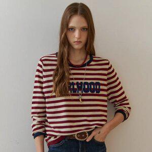 [MAXZA] 배색 스트라이프 레터링 라운드넥 니트