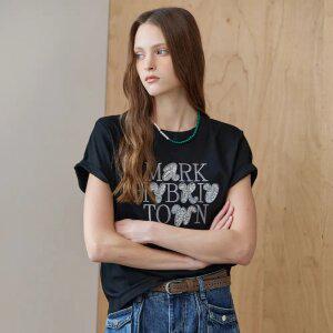 [MAXZA] 스팽글 레터링 라운드넥 반팔 티셔츠