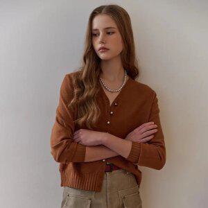 [MAXZA] 메탈릭 버튼 브이넥 니트 가디건