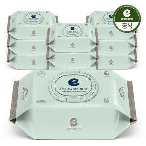 앙블랑 아기물티슈 대용량 100매 스카이 블루 캡형 100매x10팩 SB10
