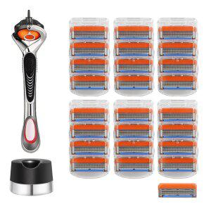 질레트 호환용 스윙 면도기 + 호환용 퓨전파워 면도날 6팩(24개입) + 면도기꽂이