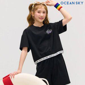 [오션스카이] 여아 쿨링 로고밴드 크롭 반팔 티셔츠-DBJG5884D03