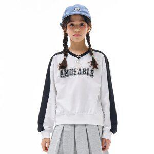 [오션스카이] [2color] 여아 브이넥 세미크롭 맨투맨