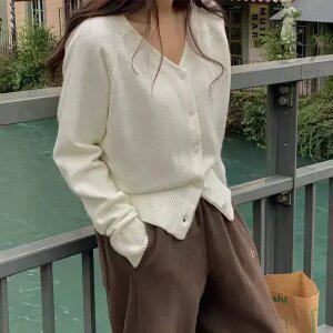 일렌 소프트 브이넥 니트 가디건 겨울 여성 데일리 데일리룩 베이직