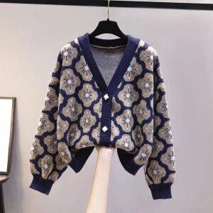 봄가을 긴팔 쇼트 카디건 아우터 브이넥 스웨터 꽃문의 숓 니트점퍼 자켓