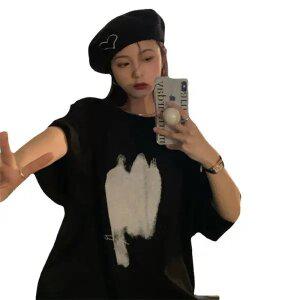 S178T 루즈박시티셔츠  독특한 나염 컷팅된 티셔츠 청바지에 잘 어울려요 빅사이즈 XX