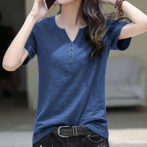 여성반팔티셔츠 면이 탄탄하고 핏이 예쁜 V넥  55-100  토베나  S135T 베이직 V넥 면티