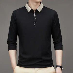 남자 셔츠 봄가을 폴로넥 아빠룩 긴팔 티셔츠 심플 남자 톱