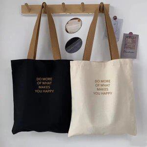 캔버스 숄더 에코백 남녀 공용 심플 스몰 레터링 캐주얼 토트백