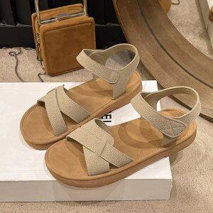 컴포트 샌들 굽이 낮은 소프트힐 여성 여름샌들 벨크로 여자샌들