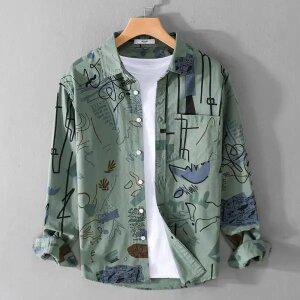 루즈 프린트 남방 얇은 긴팔 셔츠 남자 하와이안 빅사이즈 셔츠 봄가을 상큼남 상의