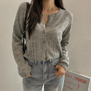 [뮤트톤/여리핏] 뮤즈 펀칭 크롭 니트 가디건