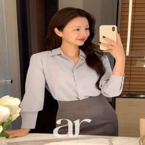 (MADE/링클프리/올데이) 베니 브이 카라 블라우스 bs6750