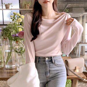 (보트넥/여리핏) 프루아 드레이프 셔링 긴팔 티셔츠 ts4057