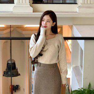 울함유 (보들보들/MD강추) 루에나 키홀 진주 보트넥 울 니트 nt4831