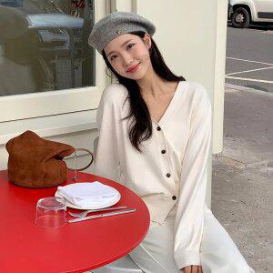 (MADE/2사이즈/프리미엄원단/허리잘록핏) 프레스 브이넥 세미크롭 긴팔 니트 가디건 c