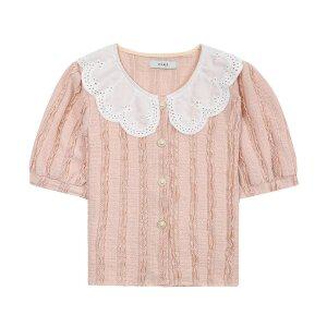 넥 물결 레이스 자켓형 반팔 블라우스(TIBAE7454)